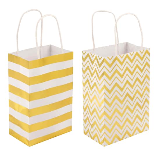 Gold &#x26; White Zig Zag &#x26; Stripe Gift Bag Value Pack by Celebrate It&#x2122;